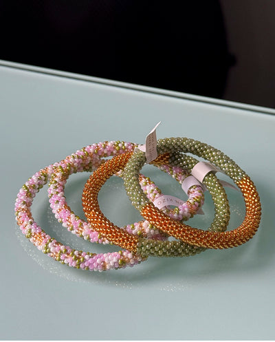 Pulsera nepalí multicolor pastel verde-perla-lila