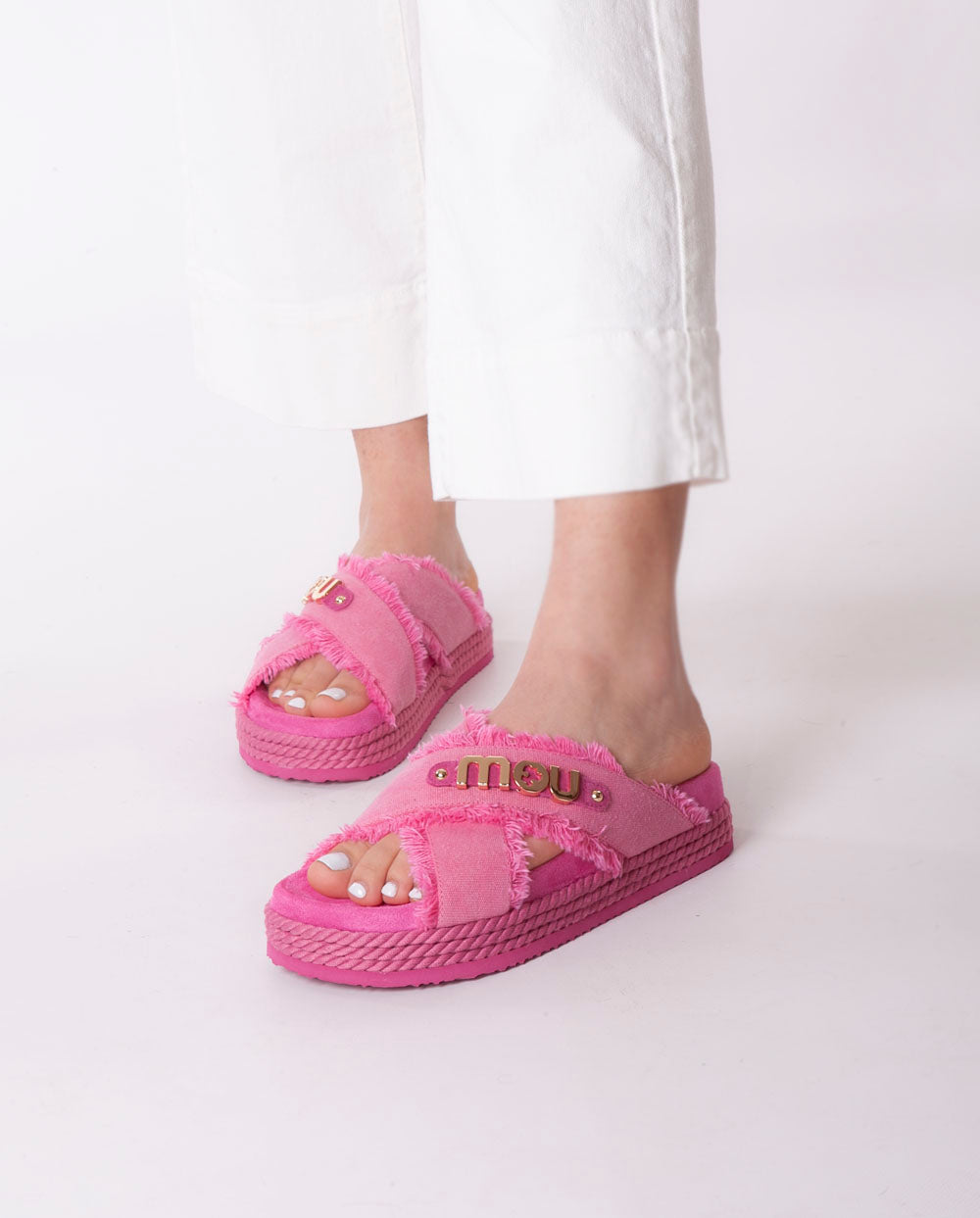 MOU criss-cross rope sandal recycle fucsia
