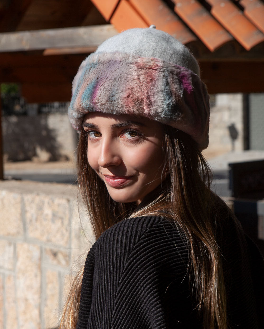 Gorro lana Gris borde pelo Poesia d´Élite