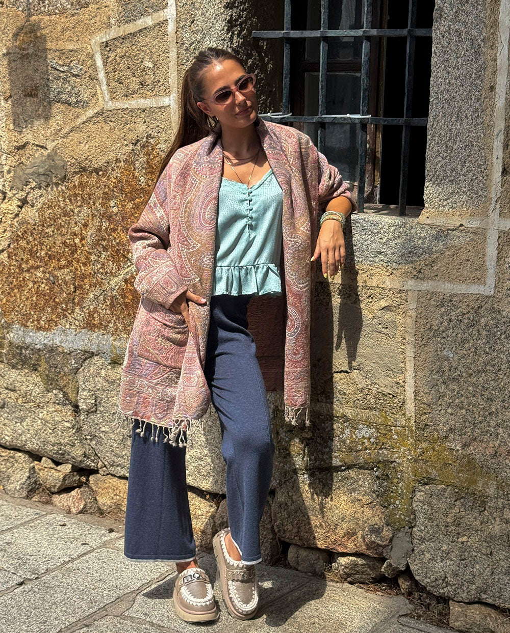 Chaqueta lana reversible rosa Poc a Poc