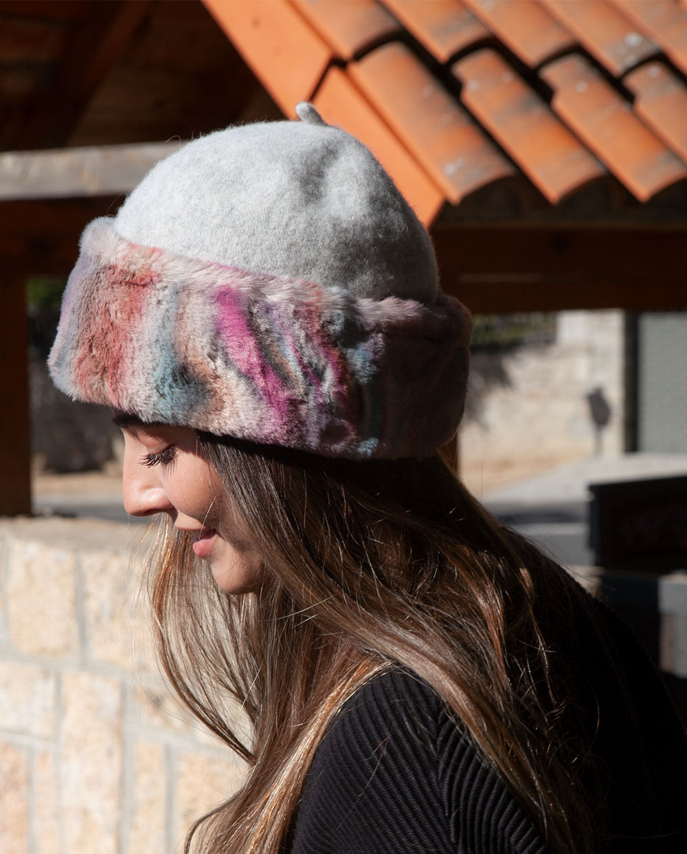 Gorro lana Gris borde pelo Poesia d´Élite