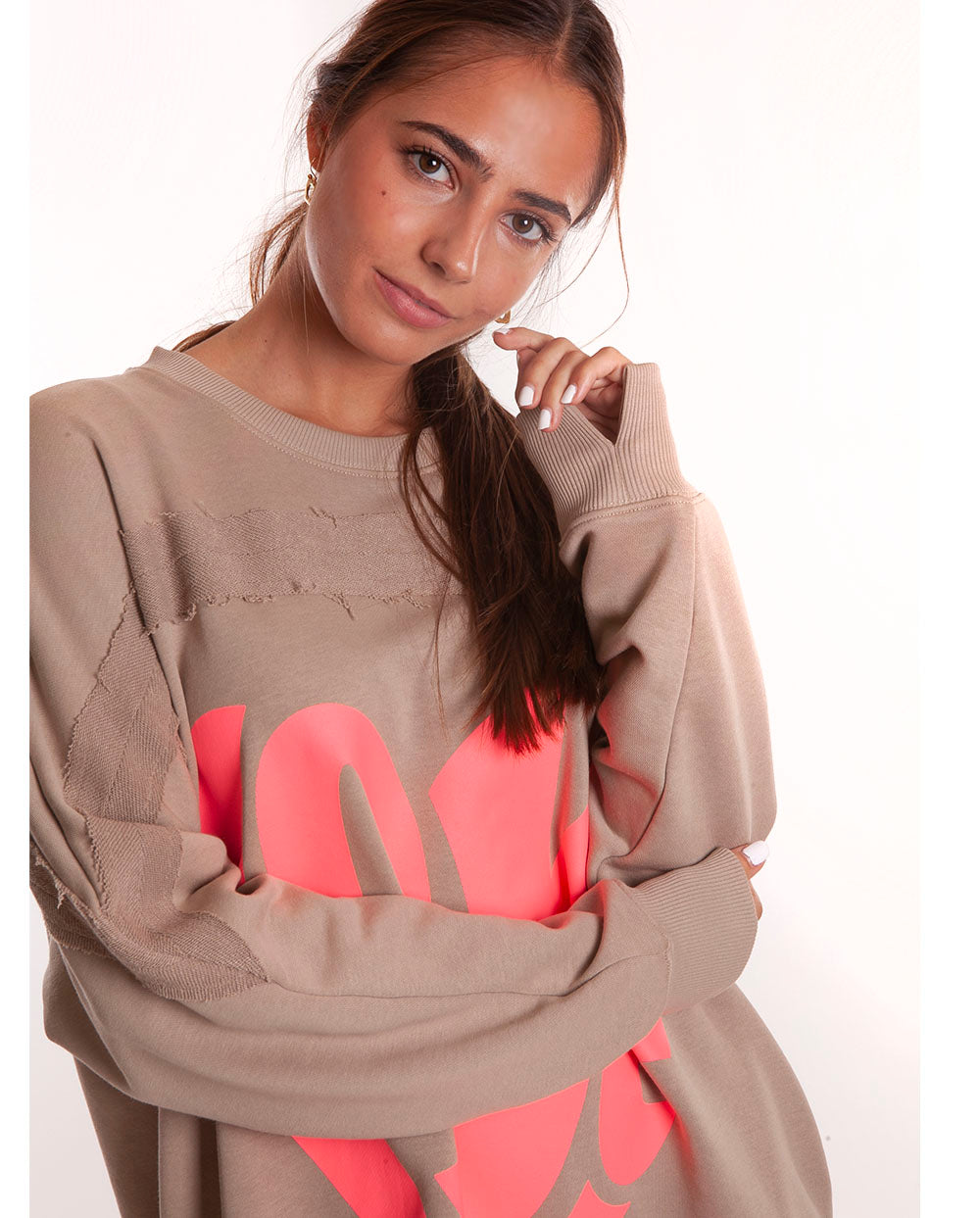 Sudadera larga corazón arena Miss Goodlife