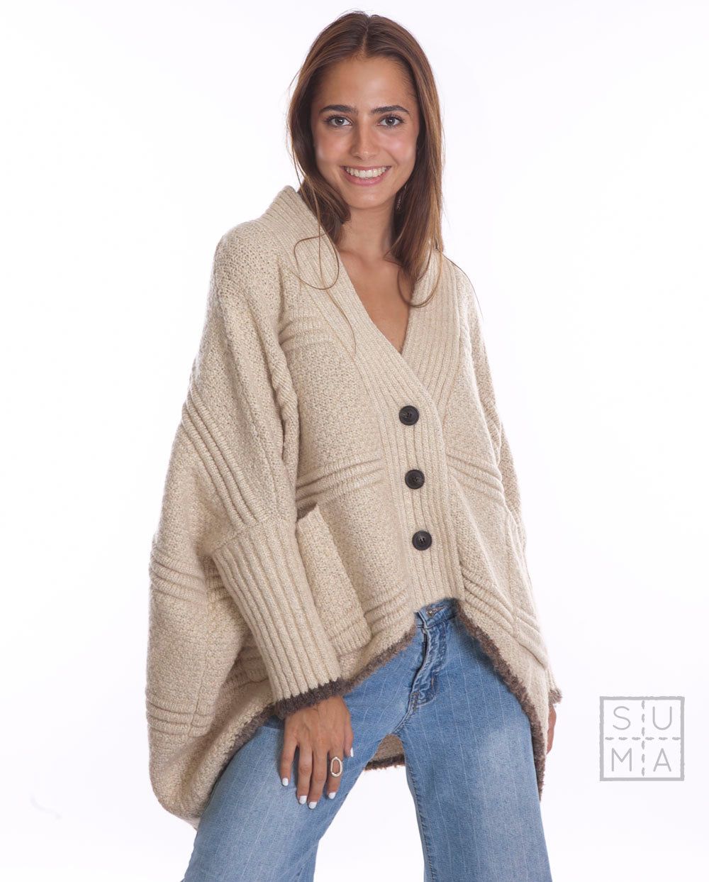 Chaqueta punto oversized beige Orfeo