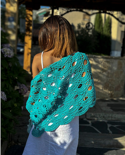 Chal crochet turquesa