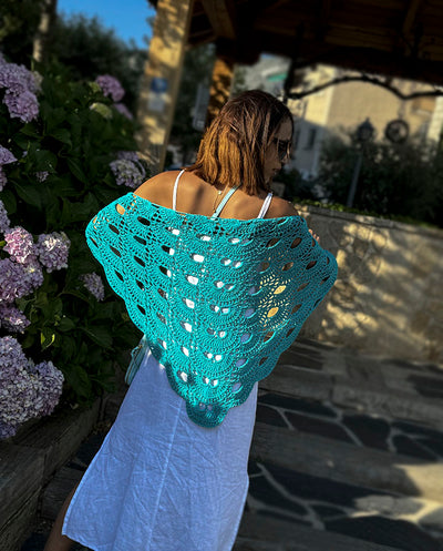 Chal crochet turquesa