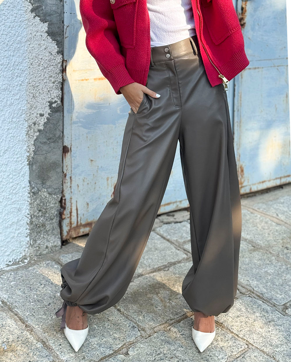 Pantalón largo piel vegana Gris praline Urban Code