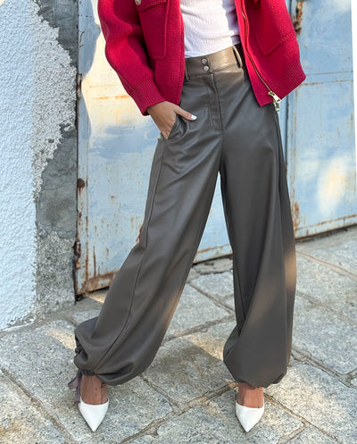 Pantalón largo piel vegana Gris praline Urban Code