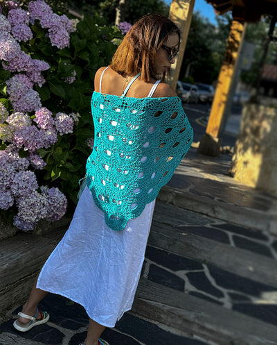 Chal crochet turquesa