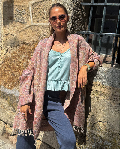 Chaqueta lana reversible rosa Poc a Poc