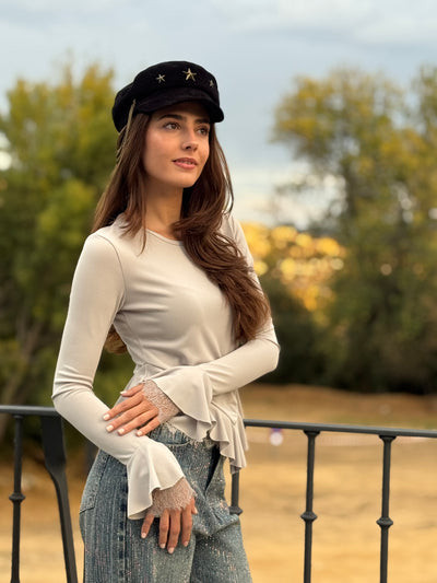 Top manga larga gris piedra D´elle