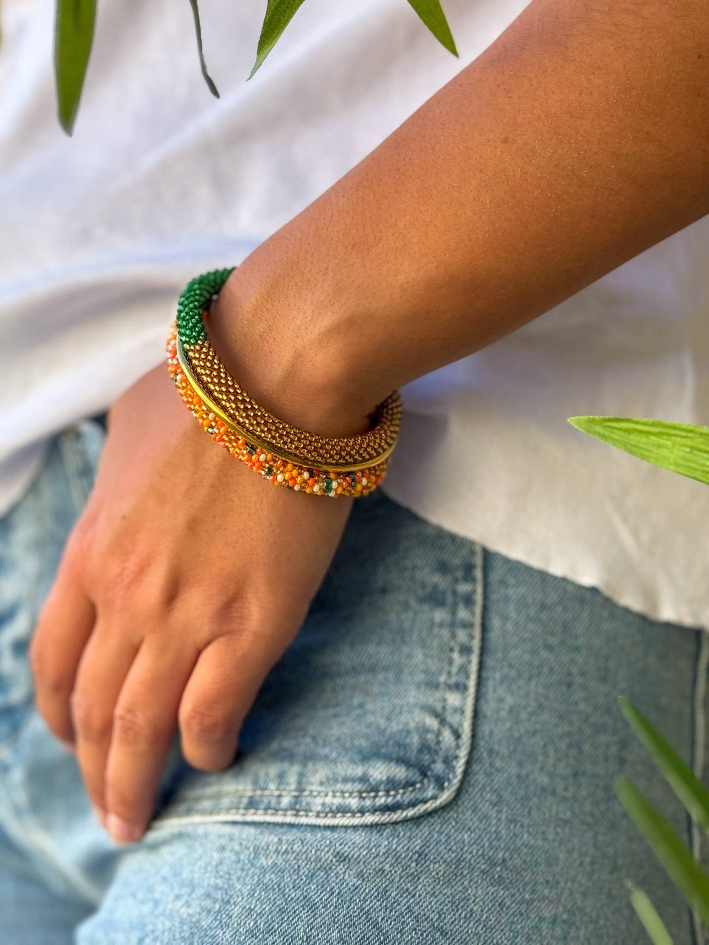 Pulsera nepalí naranja multicolor