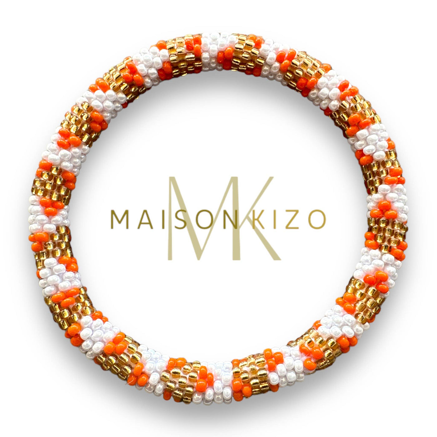 Pulsera nepalí blanco-oro topos naranja