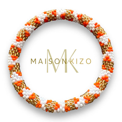 Pulsera nepalí blanco-oro topos naranja