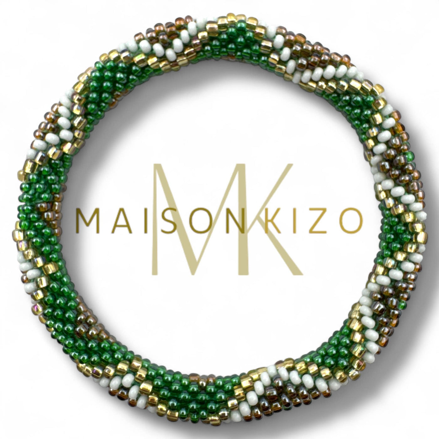 Pulsera nepalí verde zig zag blancoB04