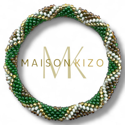 Pulsera nepalí verde zig zag blancoB04