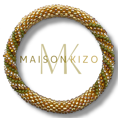 Pulsera nepalí oro cordón verde B02