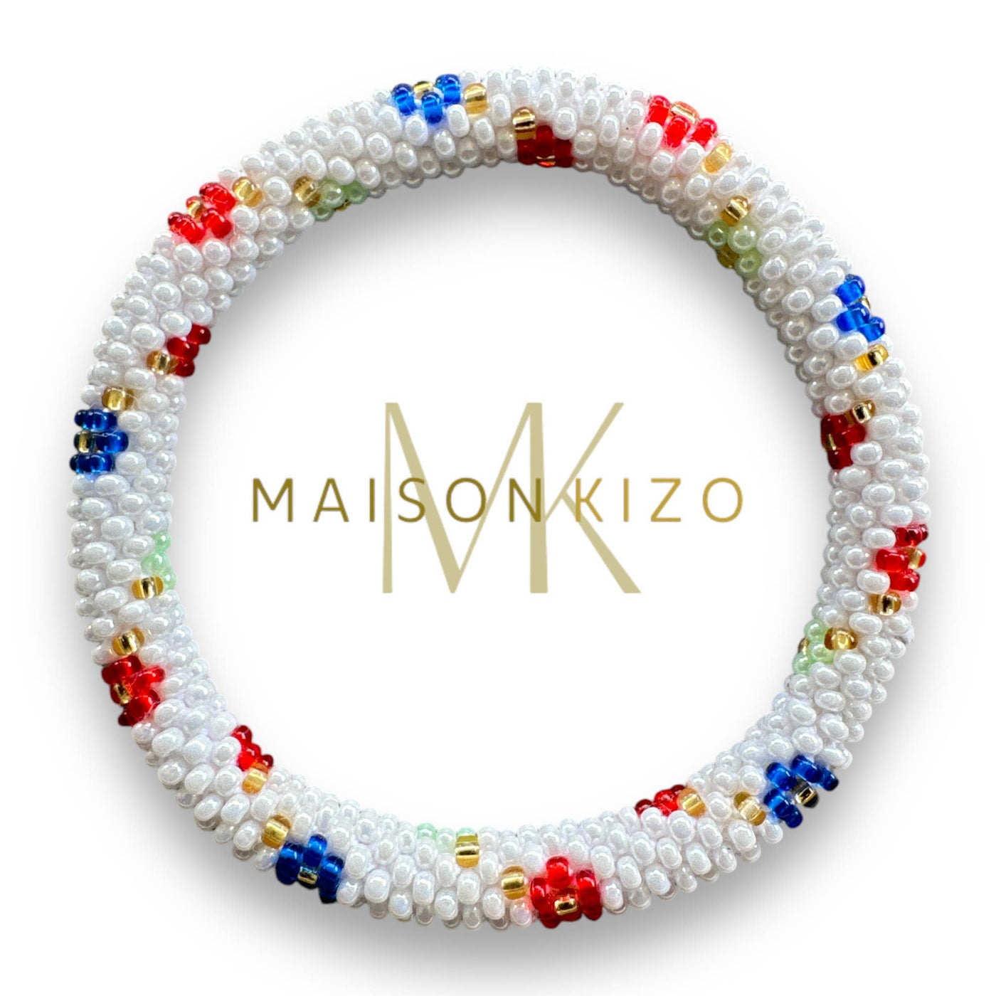 Pulsera nepalí MINI blanco flores multicolor