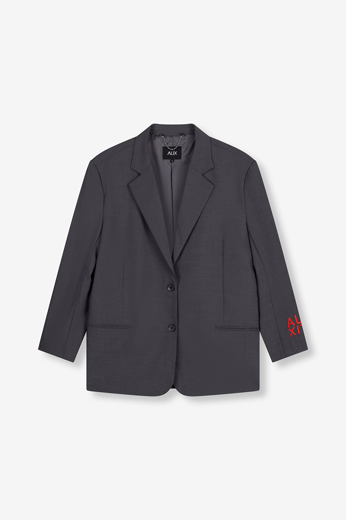 Blazer gris oscuro logo rojo Alix the label