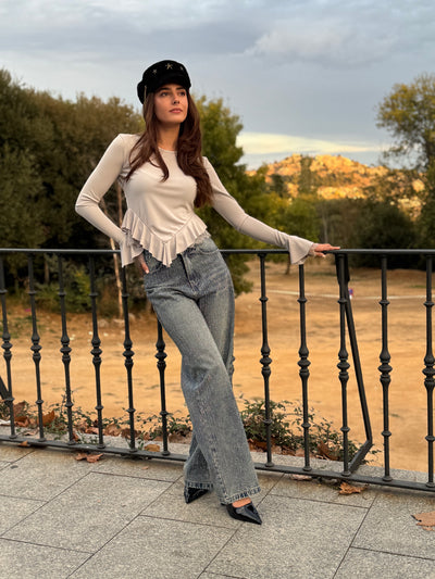 Top manga larga gris piedra D´elle