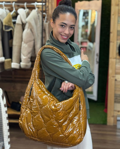 Bolso Tote acolchado shiny golden Canadian