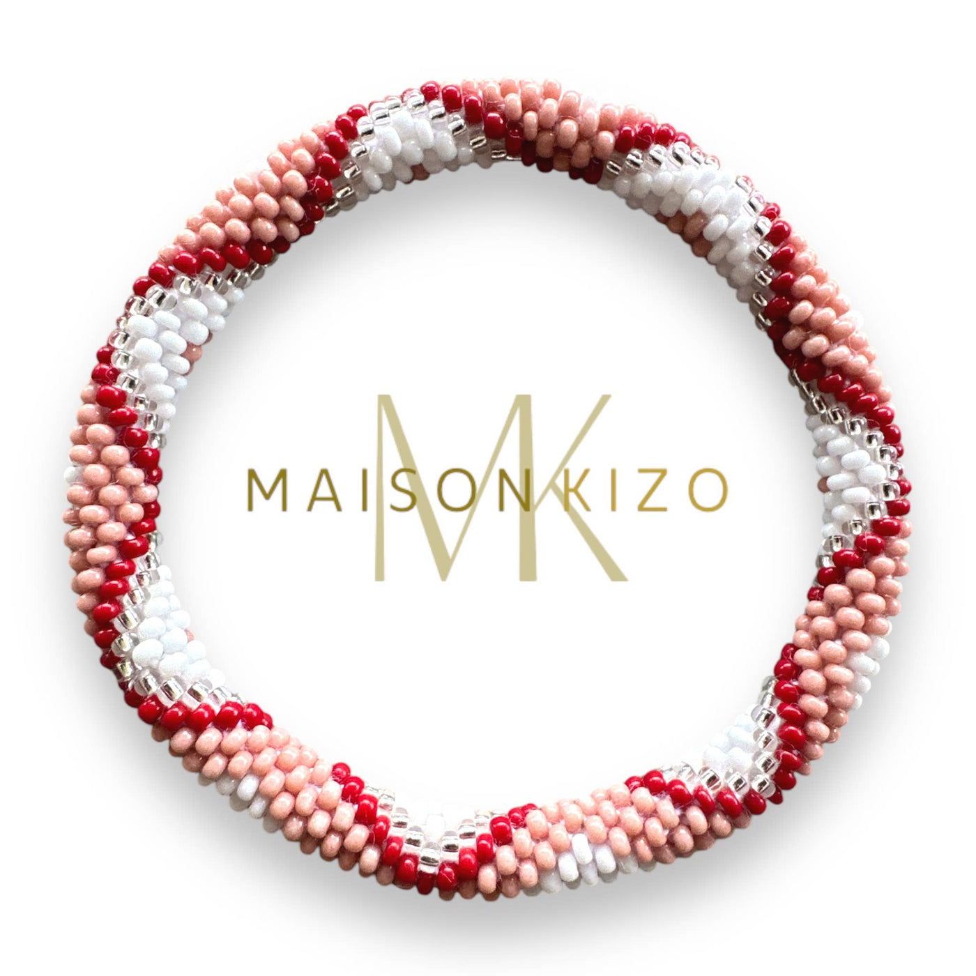 Pulsera nepalí rosa zig zag granate-blanco