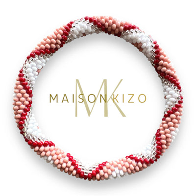 Pulsera nepalí rosa zig zag granate-blanco