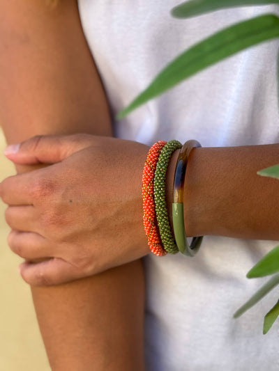 Pulsera nepalí rombos coral