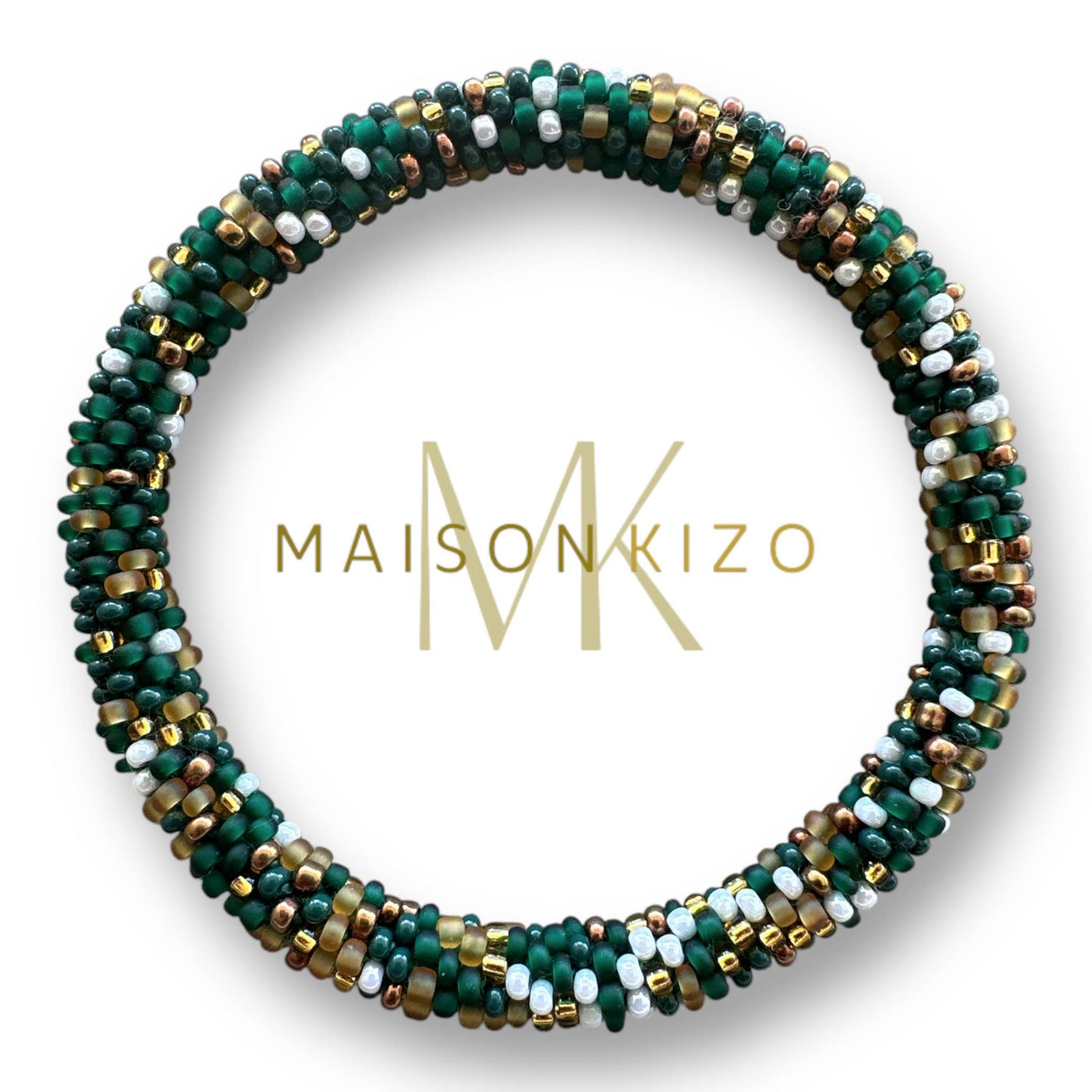 Pulsera nepalí topos multicolor verde-blanco-oro