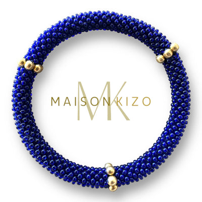 Pulsera nepalí azulón- aros oro