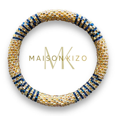 Pulsera nepalí rayas azul y dorado NC2024-31