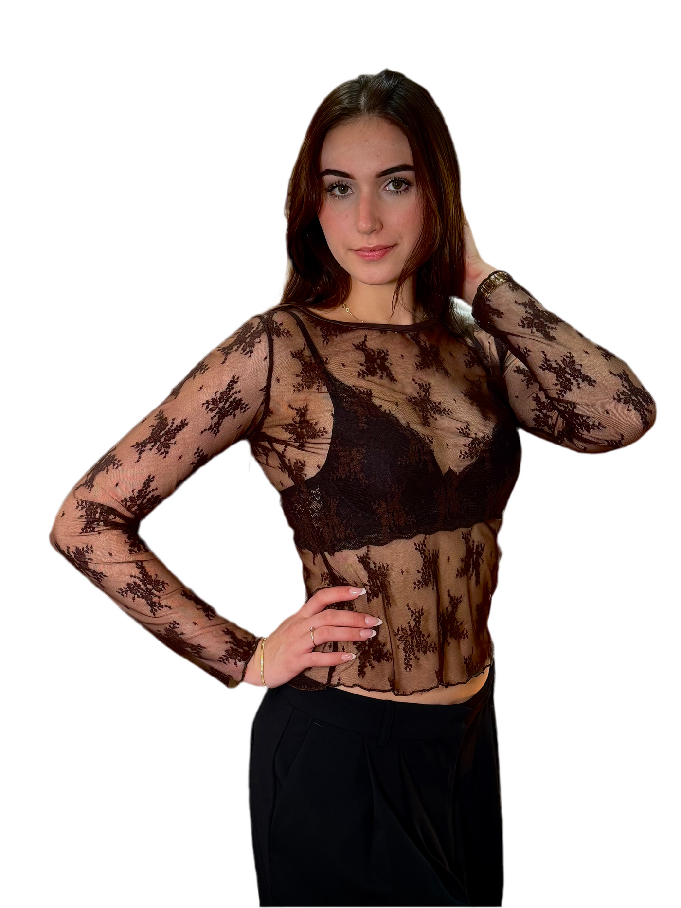 Top encaje chocolate D´elle