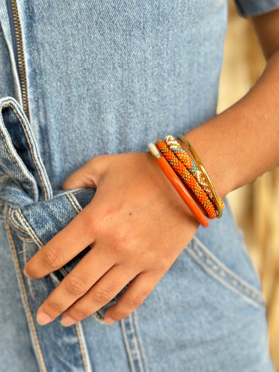 Pulsera nepalí  coral y dorado A20