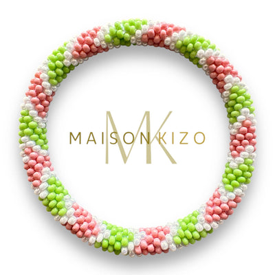 Pulsera nepalí MINI verde y rosa