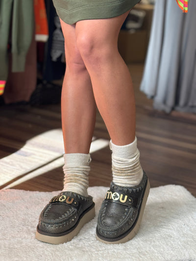 Mou Bounce Clog metal logo special leather denim