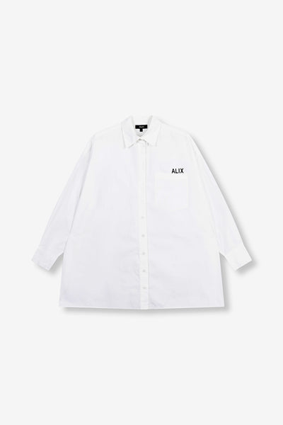 Camisa blanca oversize logo espalda Alix the label