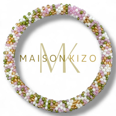 Pulsera nepalí multicolor pastel verde-perla-lila