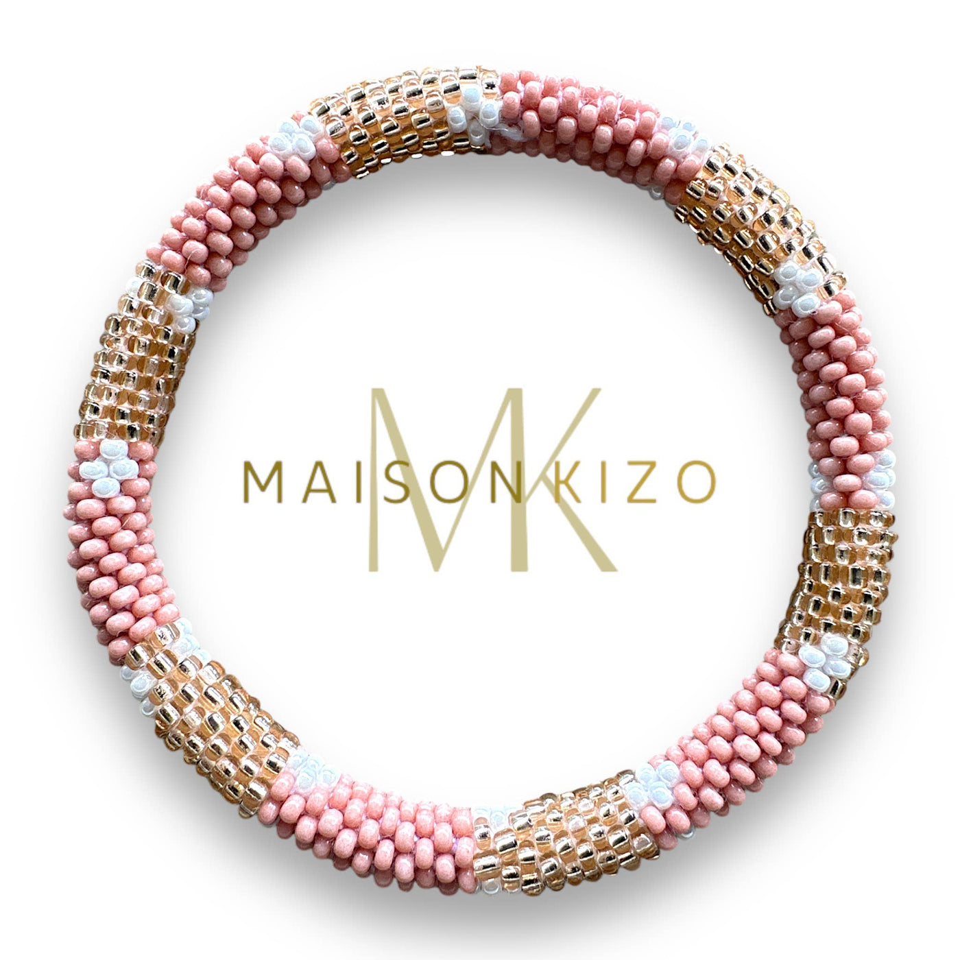 Pulsera nepalí rosa, dorado y flor NC2024-34