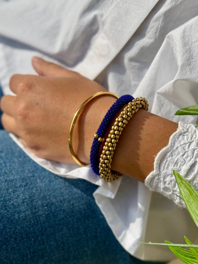Pulsera nepalí azulón- aros oro