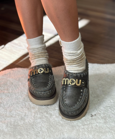 Mou Bounce Clog metal logo special leather denim