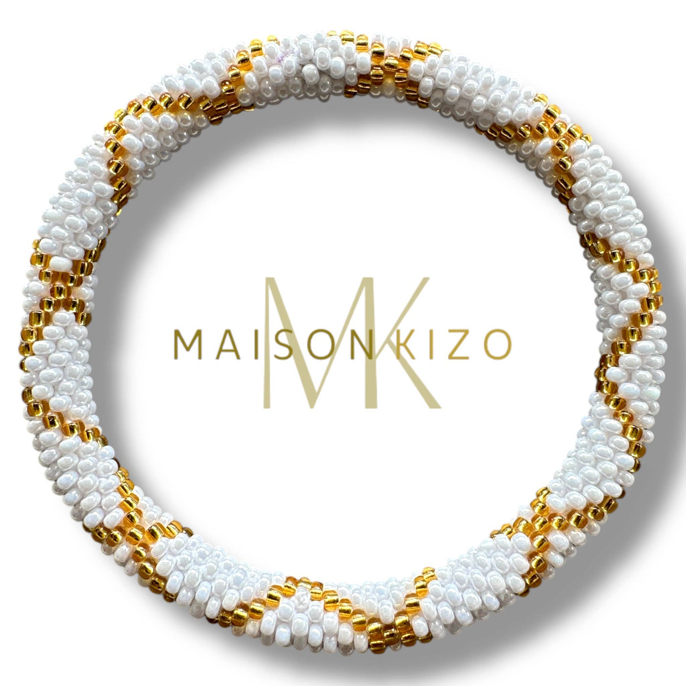 Pulsera nepalí blanco y dorado