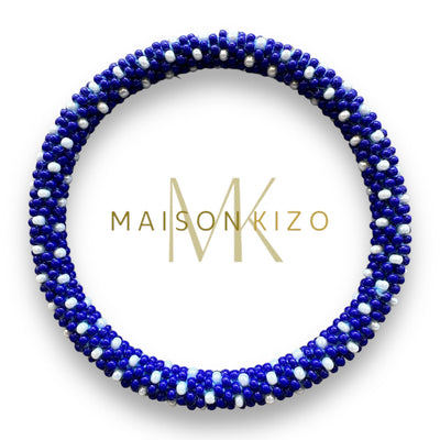 Pulsera nepalí azulón topos blanco perla