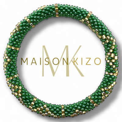 Pulsera nepalí verde cordon oro B06