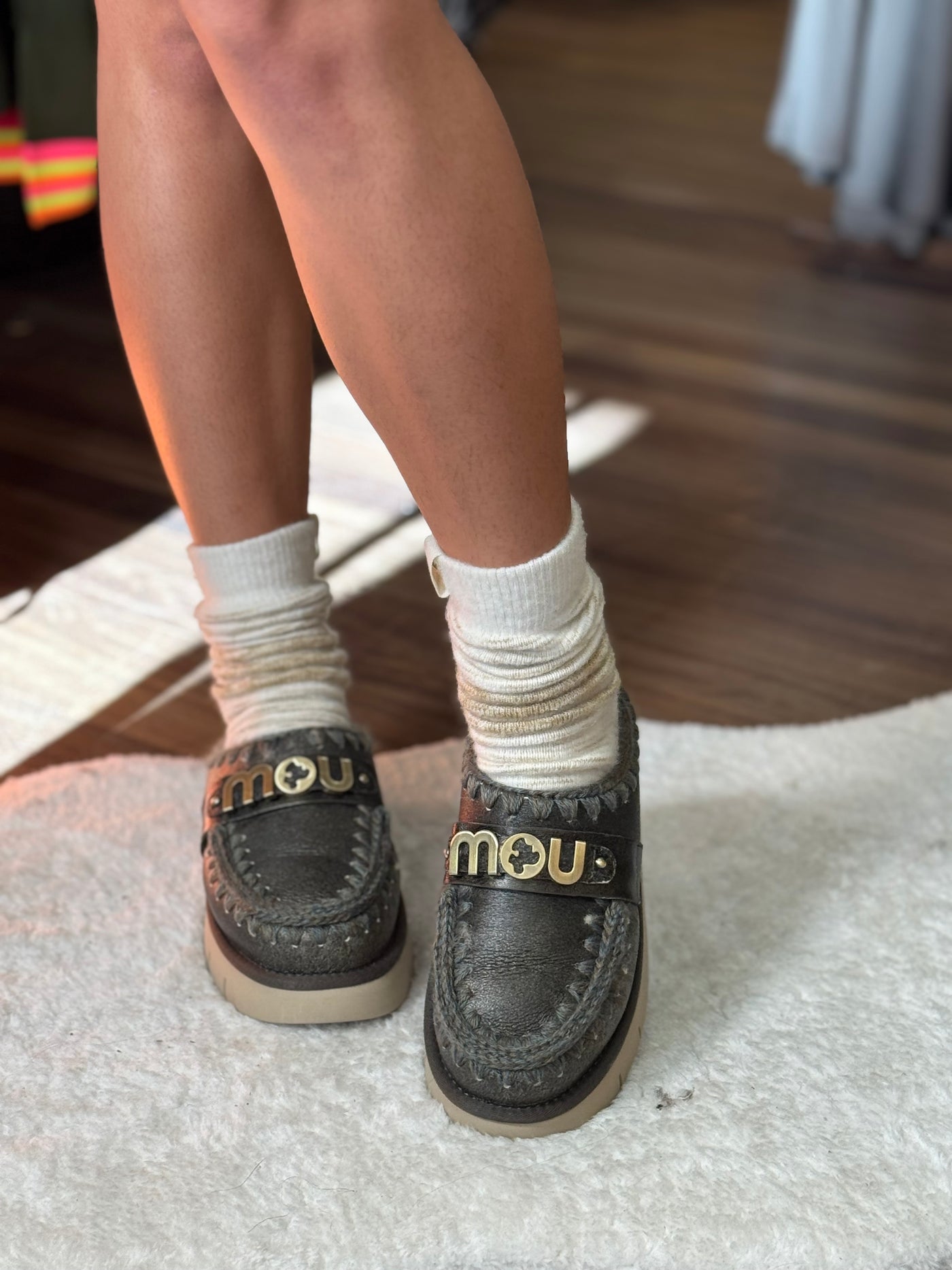 Mou Bounce Clog metal logo special leather denim