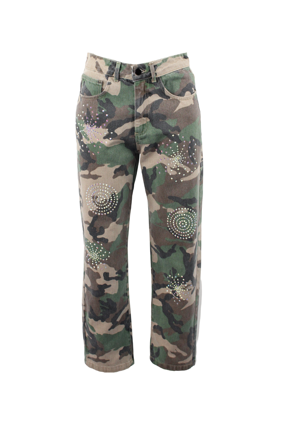 Pantalon denim camuflaje strass Odi et Amo