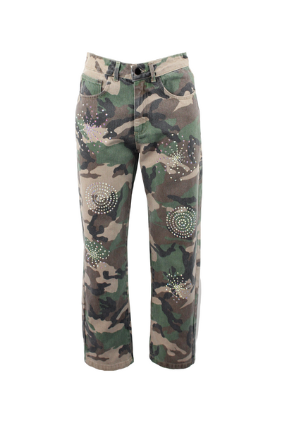 Pantalon denim camuflaje strass Odi et Amo