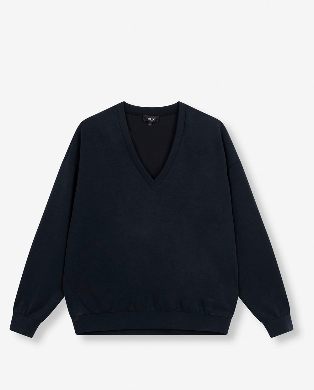 Sudadera cuello pico negra logo espalda Alix the label