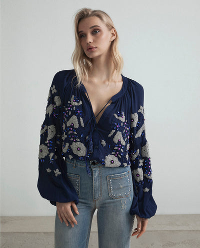Blusa bordada a mano cristales Odi et Amo