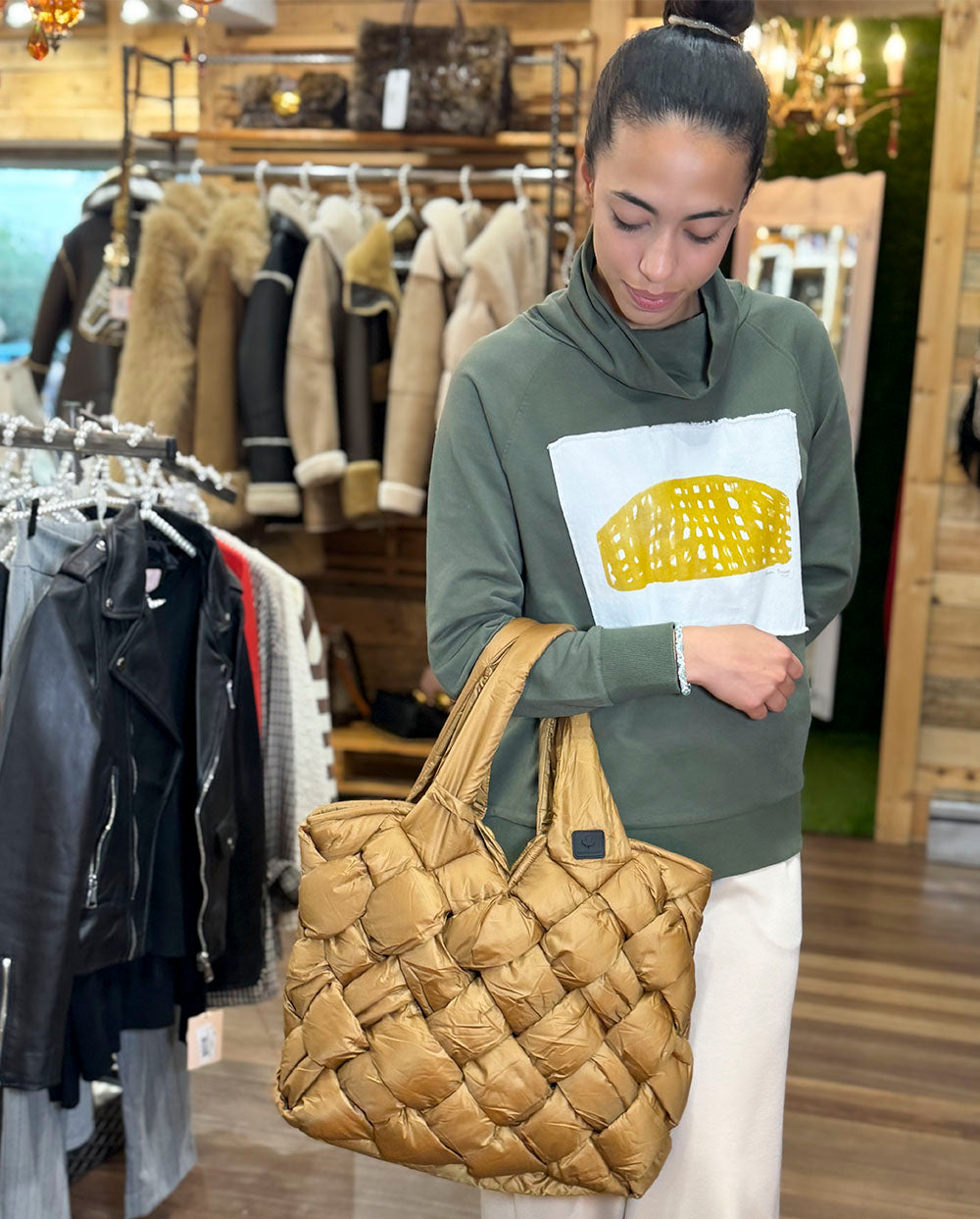 Bolso Tote entrelazado golden brown Canadian