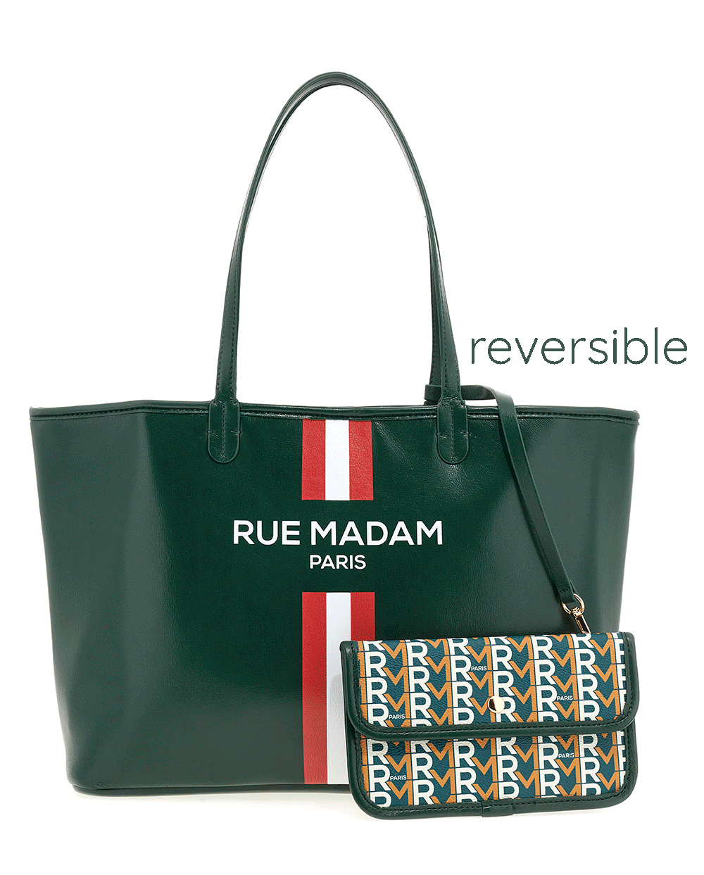 Bolso Shopping reversible verde bosque monograma  Rue Madam Paris