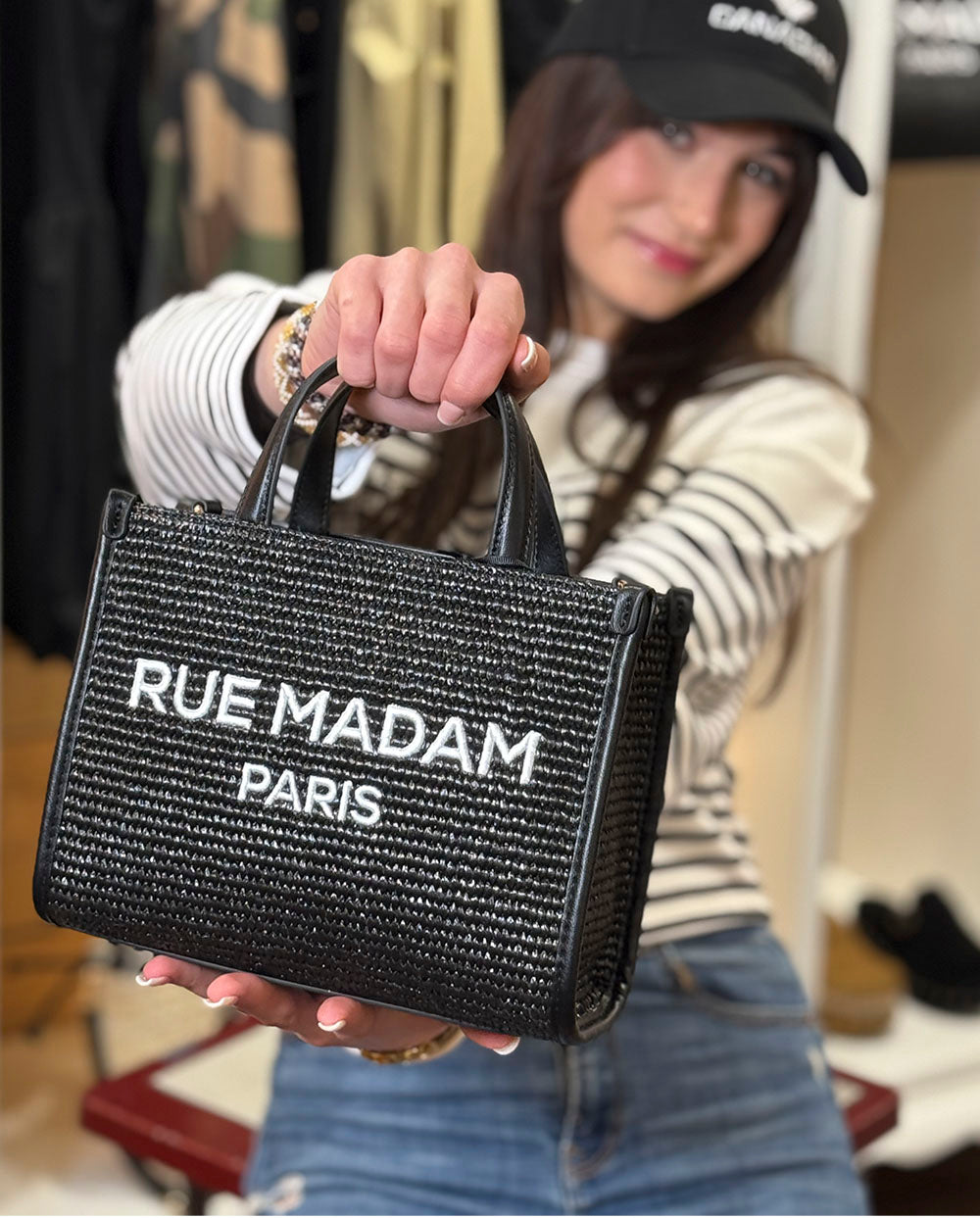 Bolso Summer mini Tote paja negro Rue Madam Paris